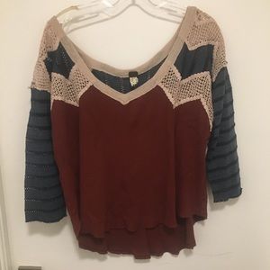 Free People Off shoulder, red, cream, & bl…